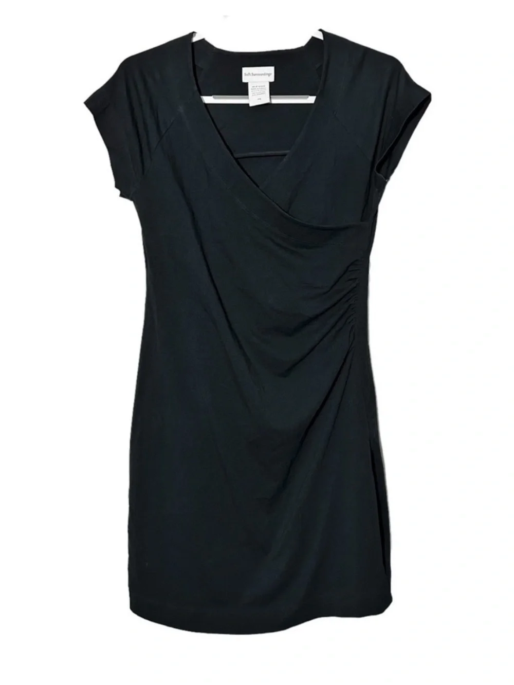 Soft Surroundings Black Faux Wrap Ruched Knit Dress - Picture 2 of 5